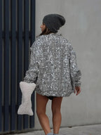 Silver Sequins Patchwork Bomber Coat image 5