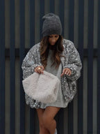 Silver Sequins Patchwork Bomber Coat image 4