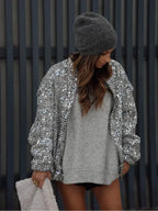 Silver Sequins Patchwork Bomber Coat image 2