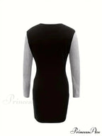 Simple Crew Neck Long Sleeve Dress with Color Block Design image 5