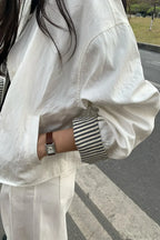 Simple Striped Sleeve Patchwork Casual Jacket image 3