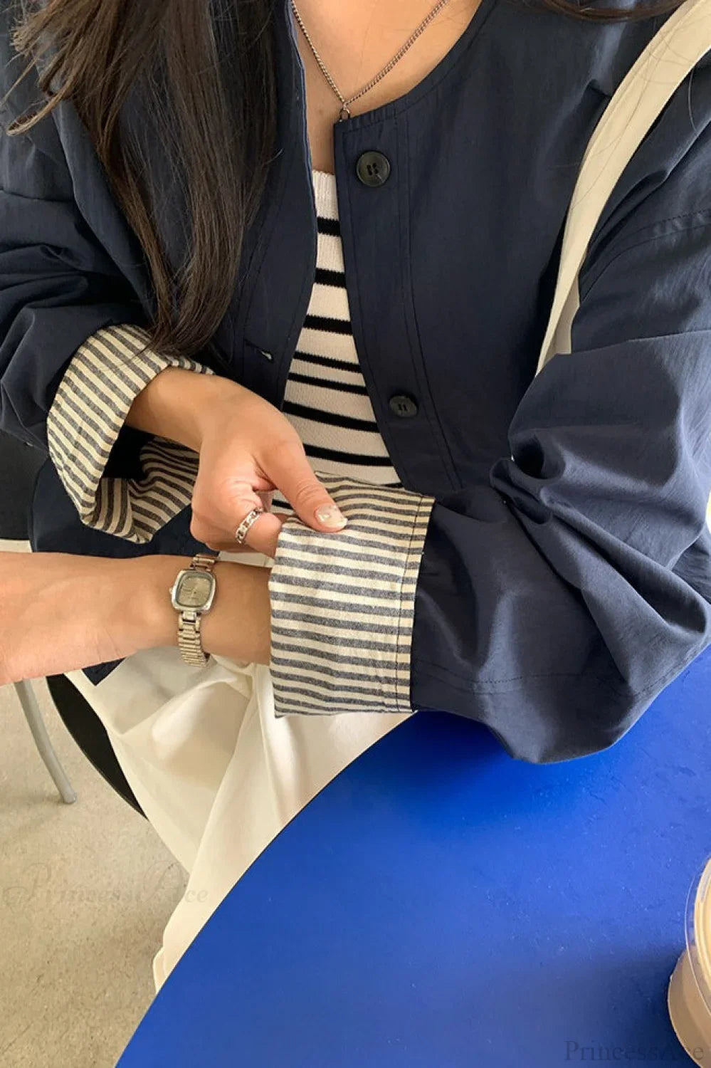 Simple Striped Sleeve Patchwork Casual Jacket image 9