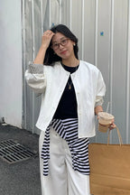 Simple Striped Sleeve Patchwork Casual Jacket image 2