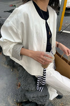Simple Striped Sleeve Patchwork Casual Jacket image 4