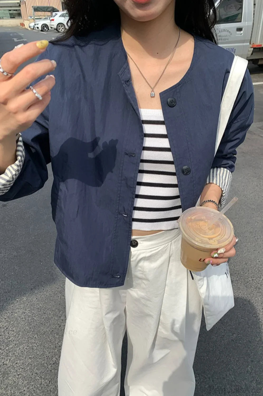 Simple Striped Sleeve Patchwork Casual Jacket image 6