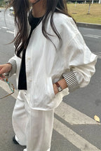 Simple Striped Sleeve Patchwork Casual Jacket image 1