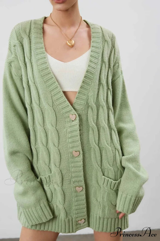 Single-breasted Knit Cable Cardigan image 2