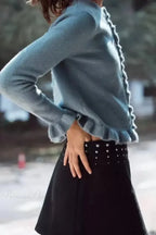 Single Breasted Ruffled Round Neck Cardigan image 2