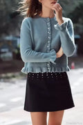 Single Breasted Ruffled Round Neck Cardigan image 1