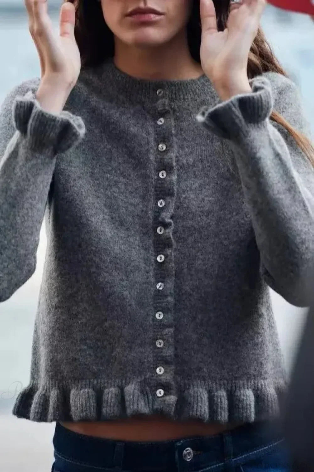 Single Breasted Ruffled Round Neck Cardigan image 3