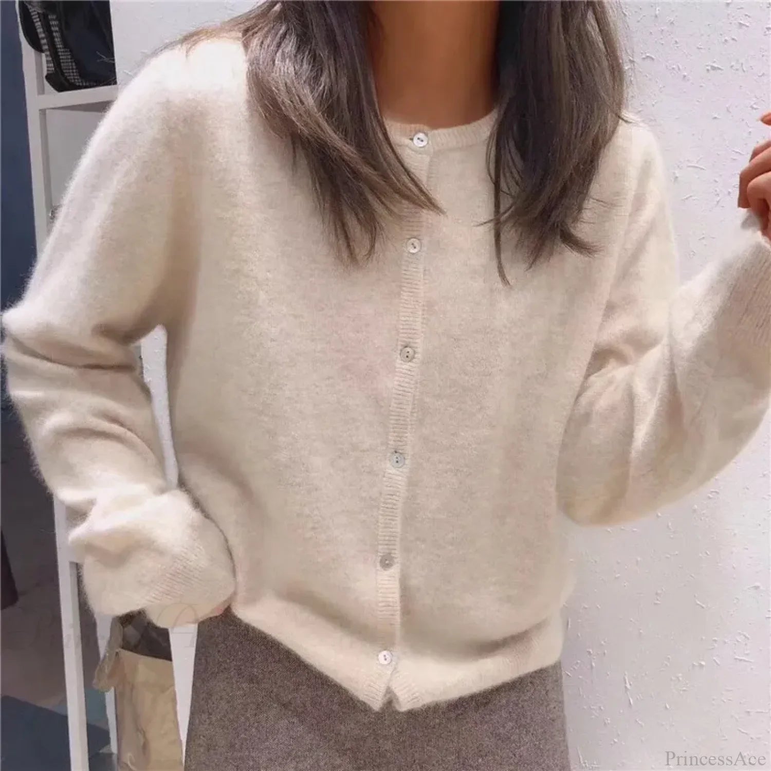 Single Breasted Solid Round Neck Knitted Cardigan image 8