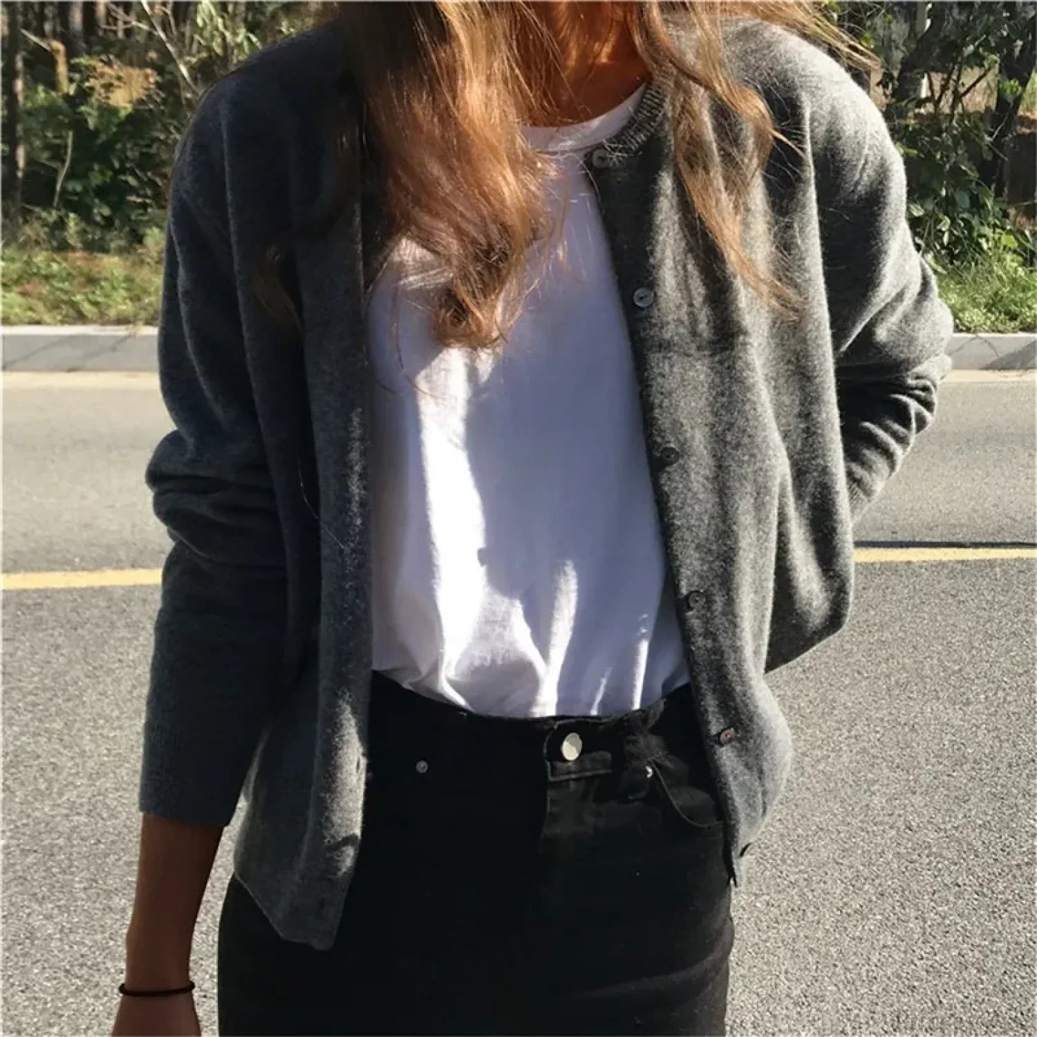Single Breasted Solid Round Neck Knitted Cardigan image 4