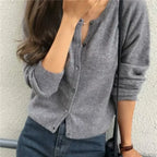 Single Breasted Solid Round Neck Knitted Cardigan image 9