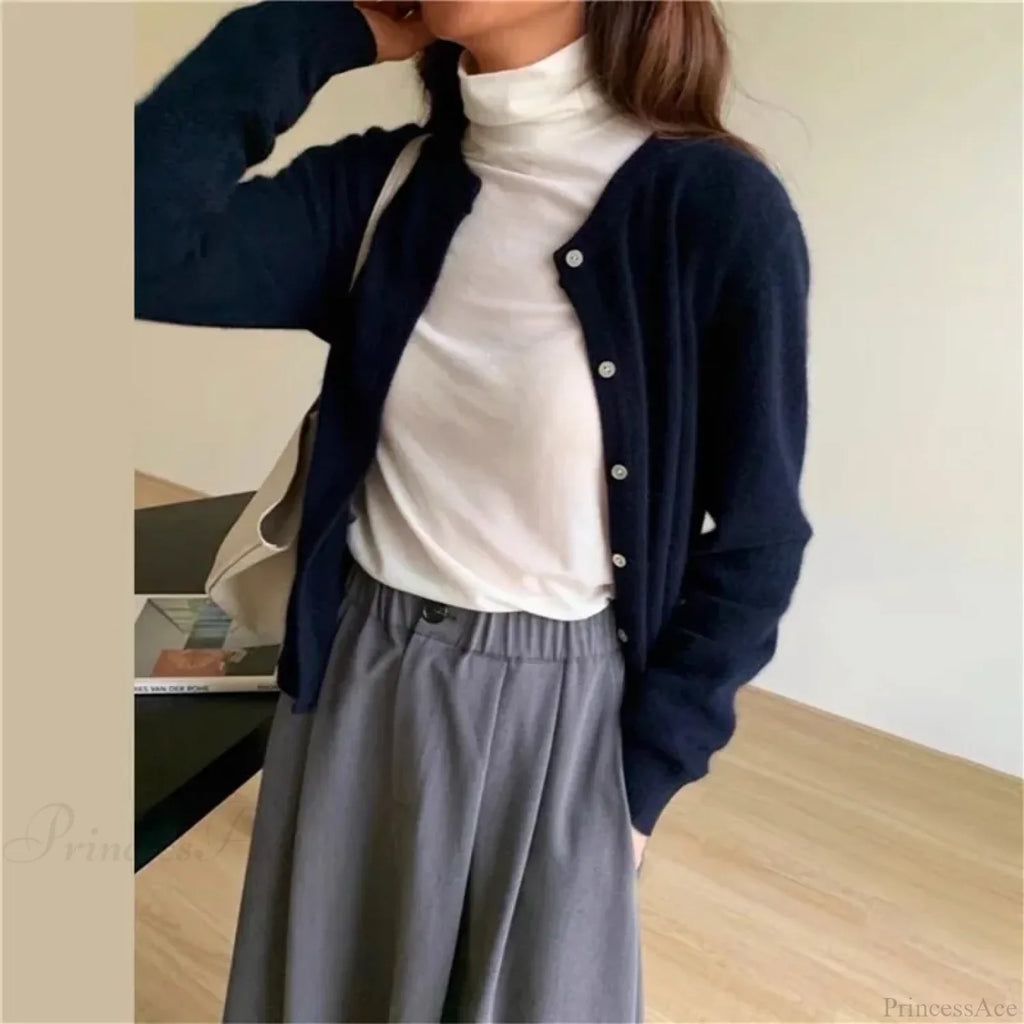Single Breasted Solid Round Neck Knitted Cardigan image 15