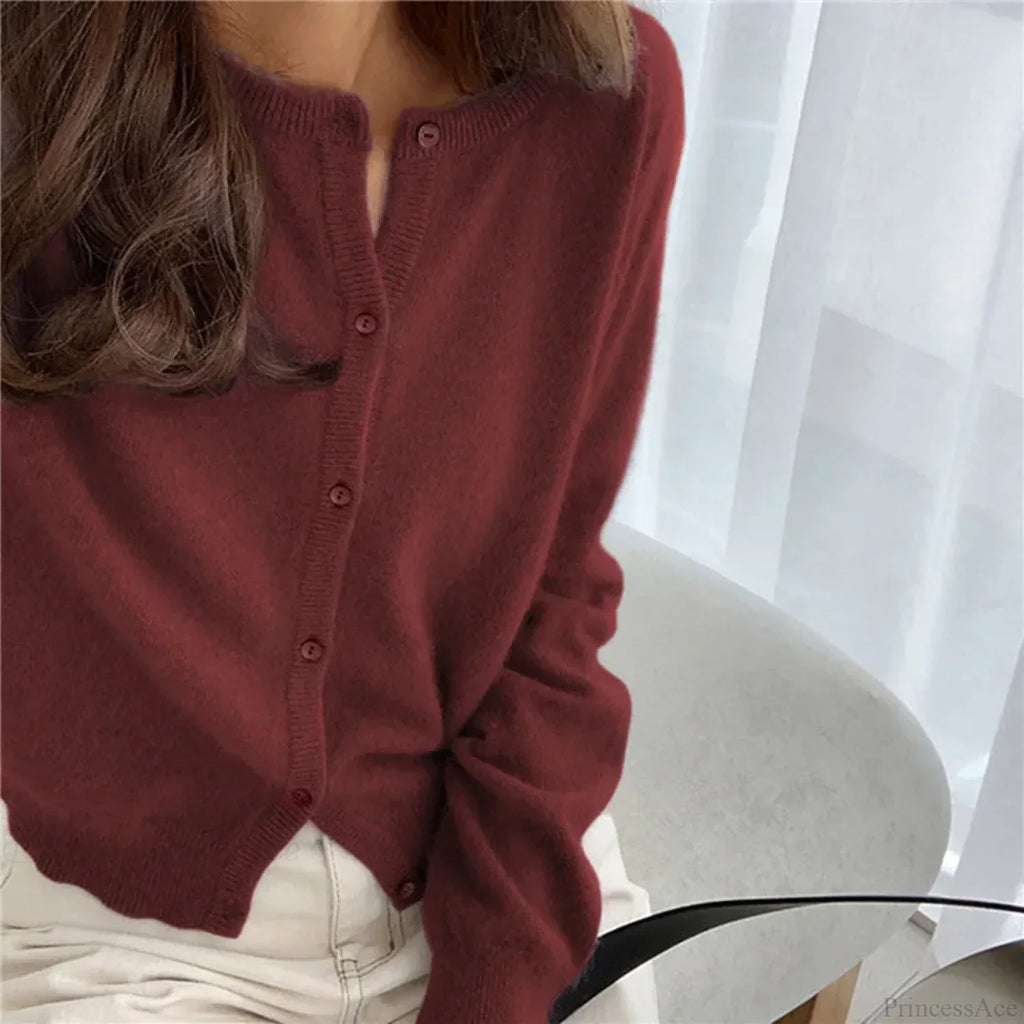 Single Breasted Solid Round Neck Knitted Cardigan image 13