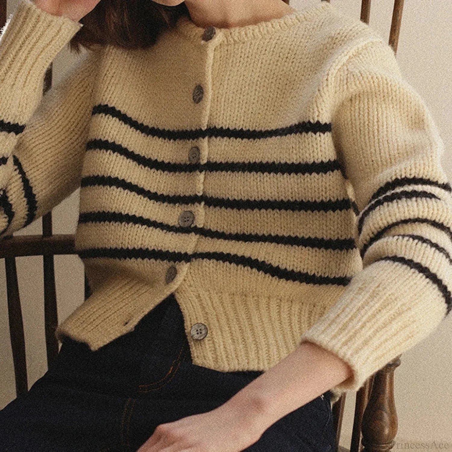 Single-breasted Striped Knit Cardigan image 5