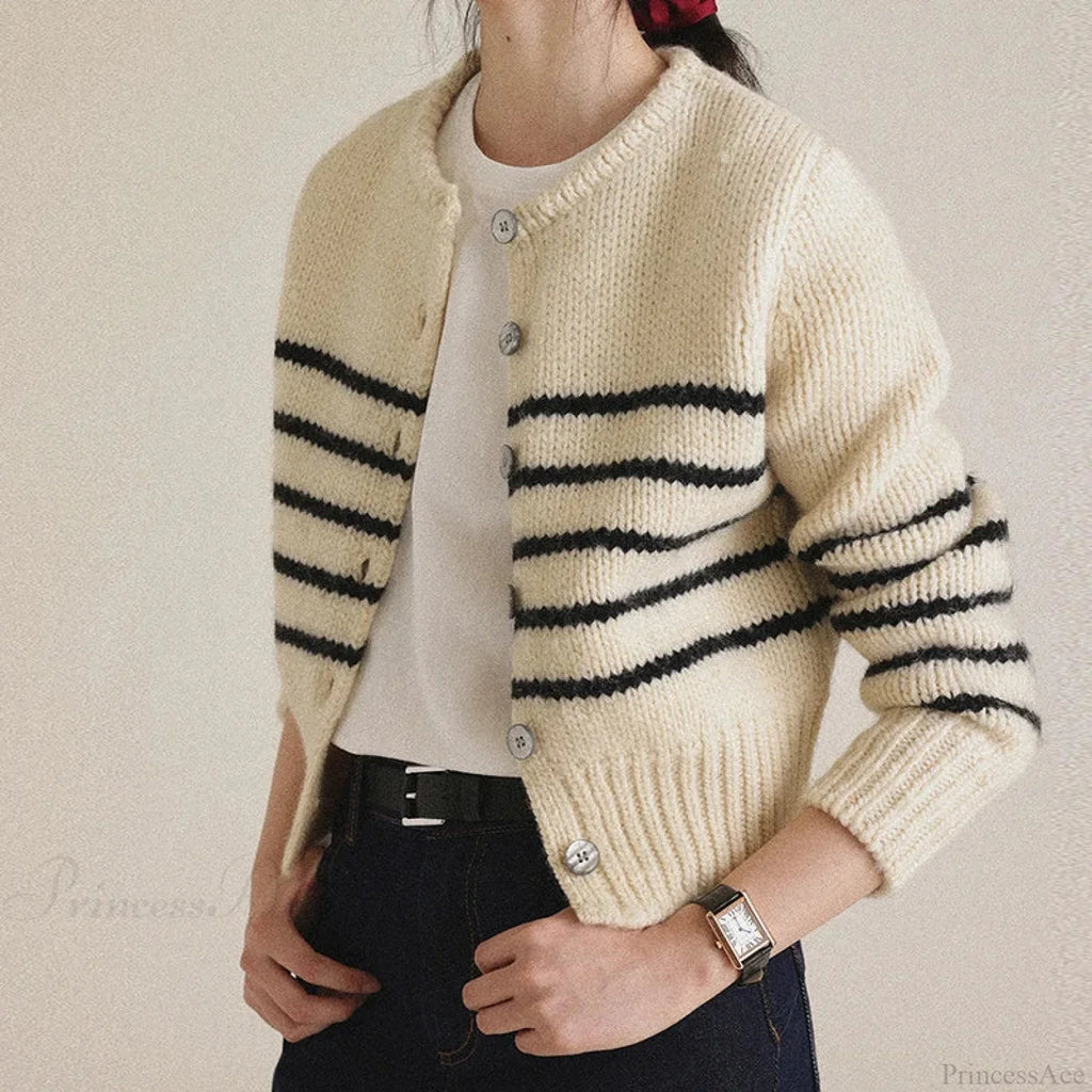 Single-breasted Striped Knit Cardigan image 1