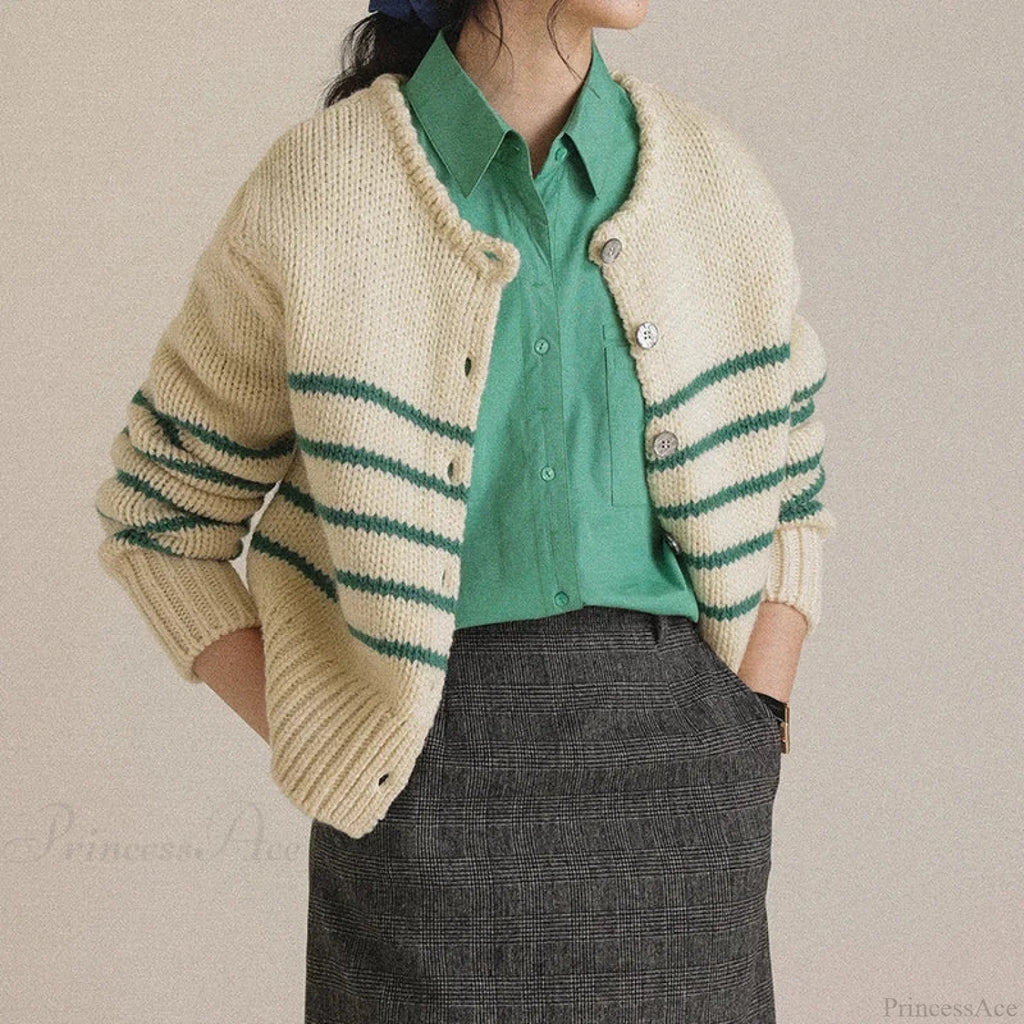 Single-breasted Striped Knit Cardigan image 7