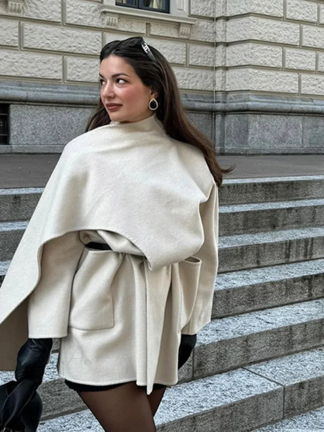 Single Buckle Woolen Irregular Coat image 1