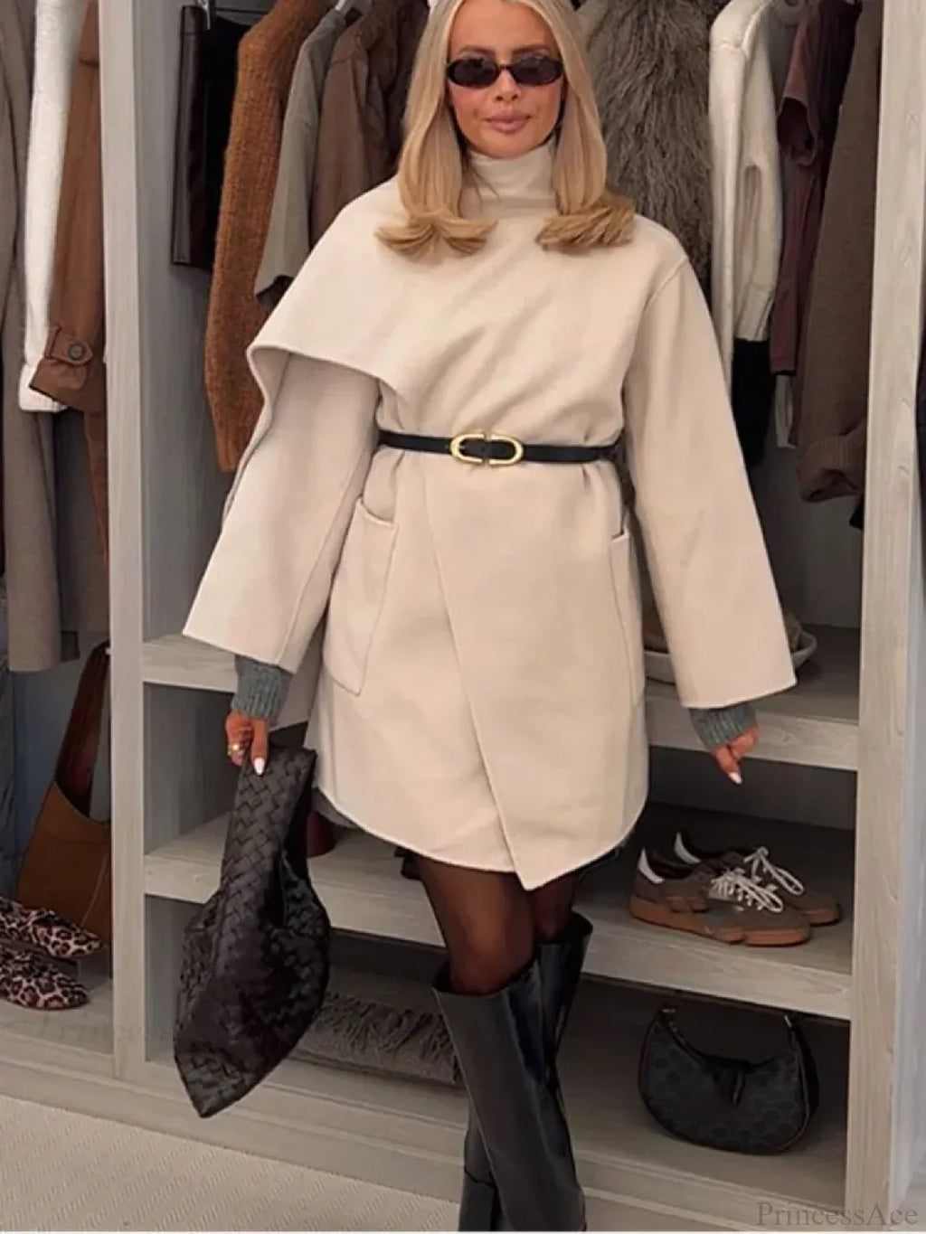 Single Buckle Woolen Irregular Coat image 2