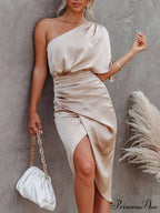 Single Sleeve Stylish Irregular Evening Dress image 3