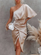 Single Sleeve Stylish Irregular Evening Dress image 1