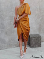 Single Sleeve Stylish Irregular Evening Dress image 7