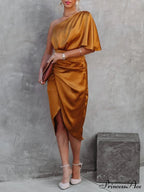 Single Sleeve Stylish Irregular Evening Dress image 5
