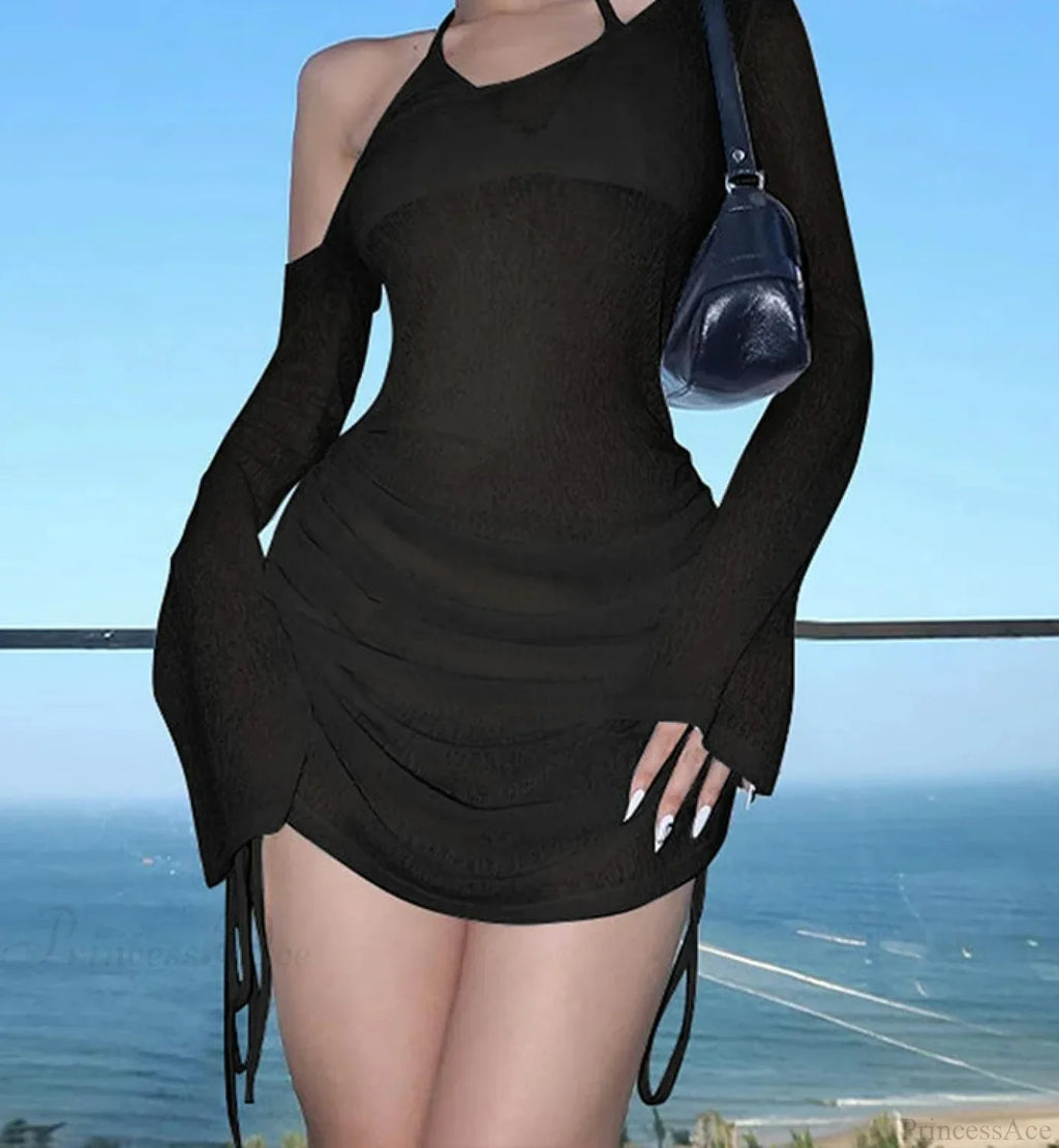 Skew Collar Drawstring Mini Dress image 3