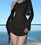 Skew Collar Drawstring Mini Dress image 3
