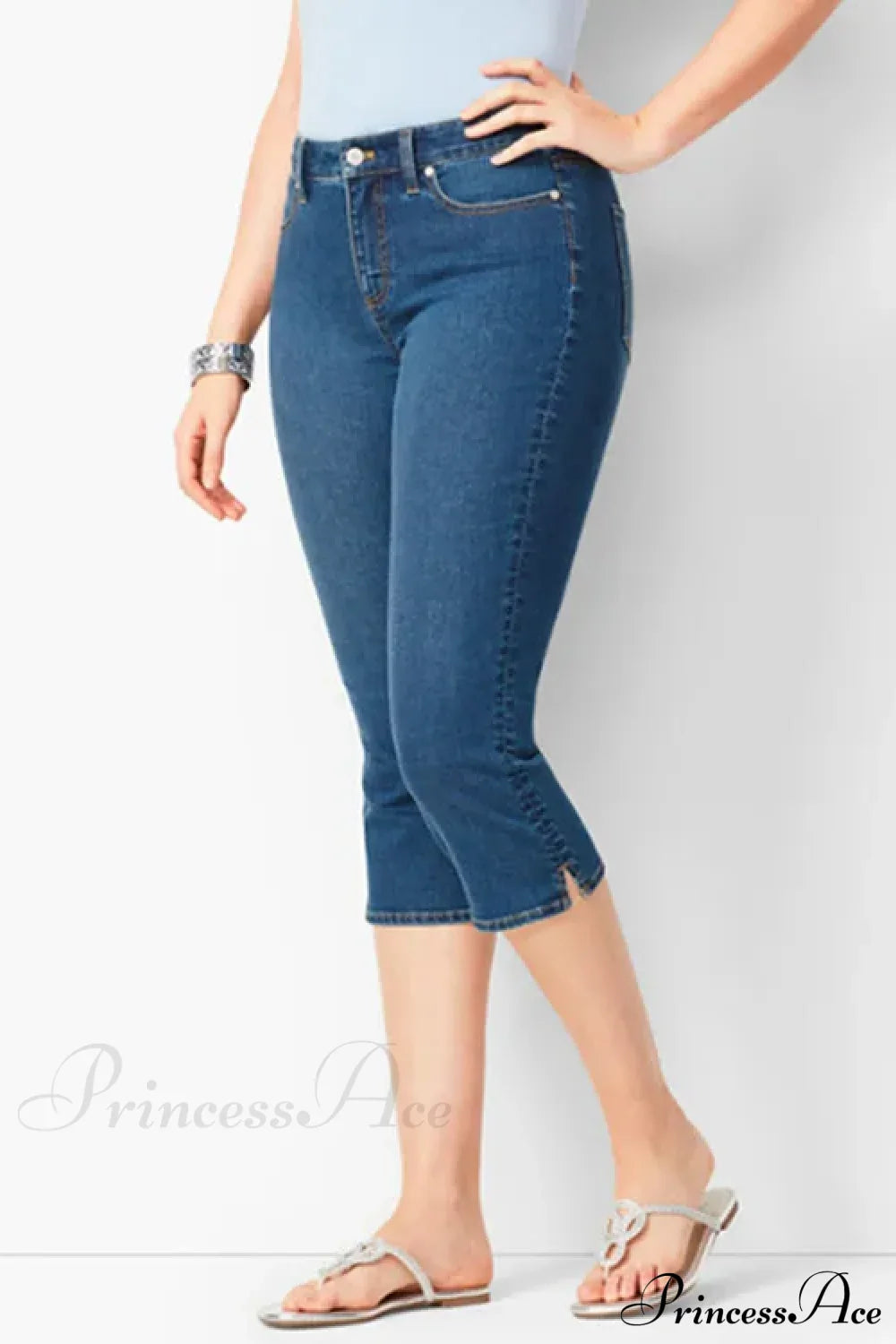 Skinny Knee Length Woman's Cropped Trousers Women Elastic High Waist Mom Oversize Blue Denim Pants Ladies Jean image 7