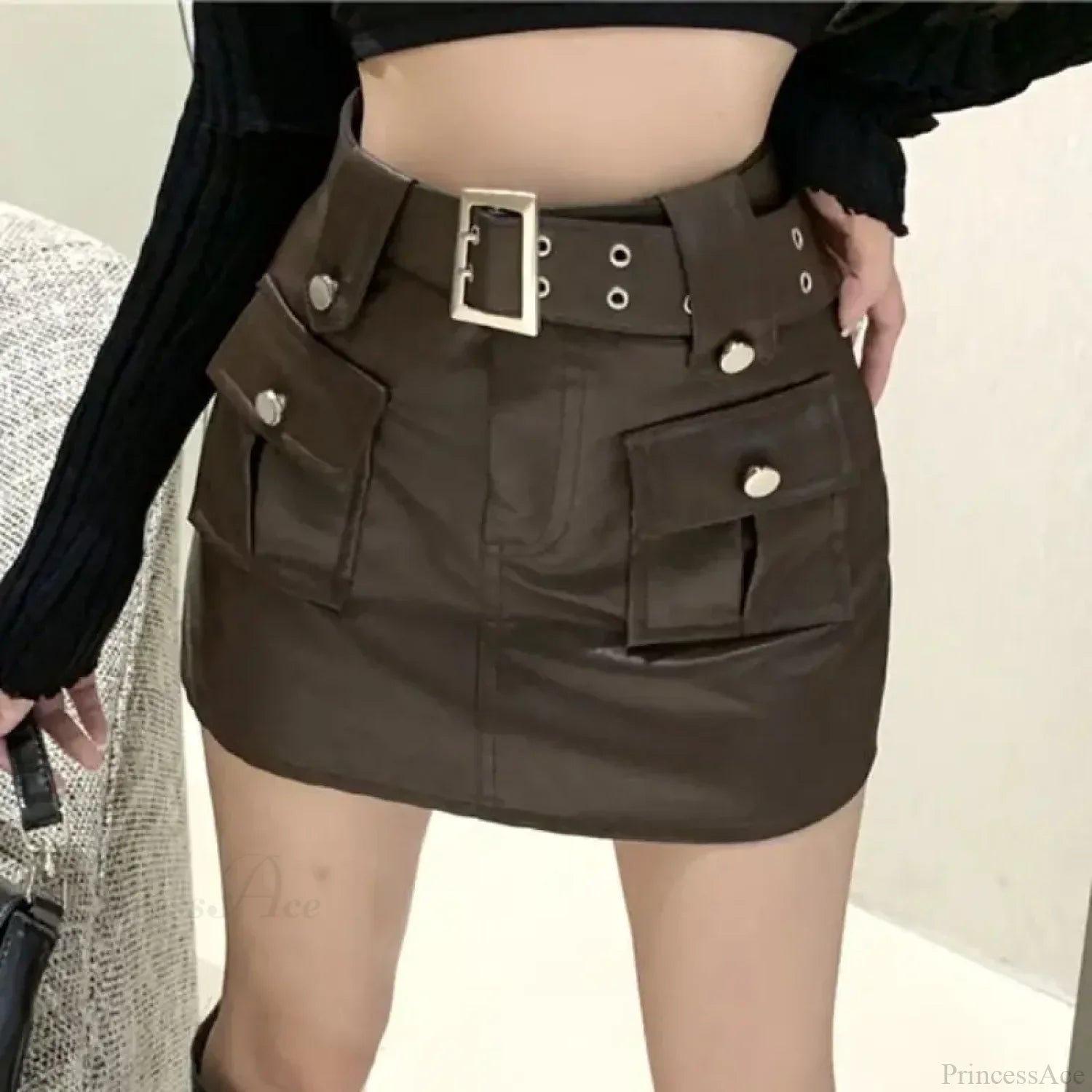 Skinny Pocket Wrap PU Skirt image 3
