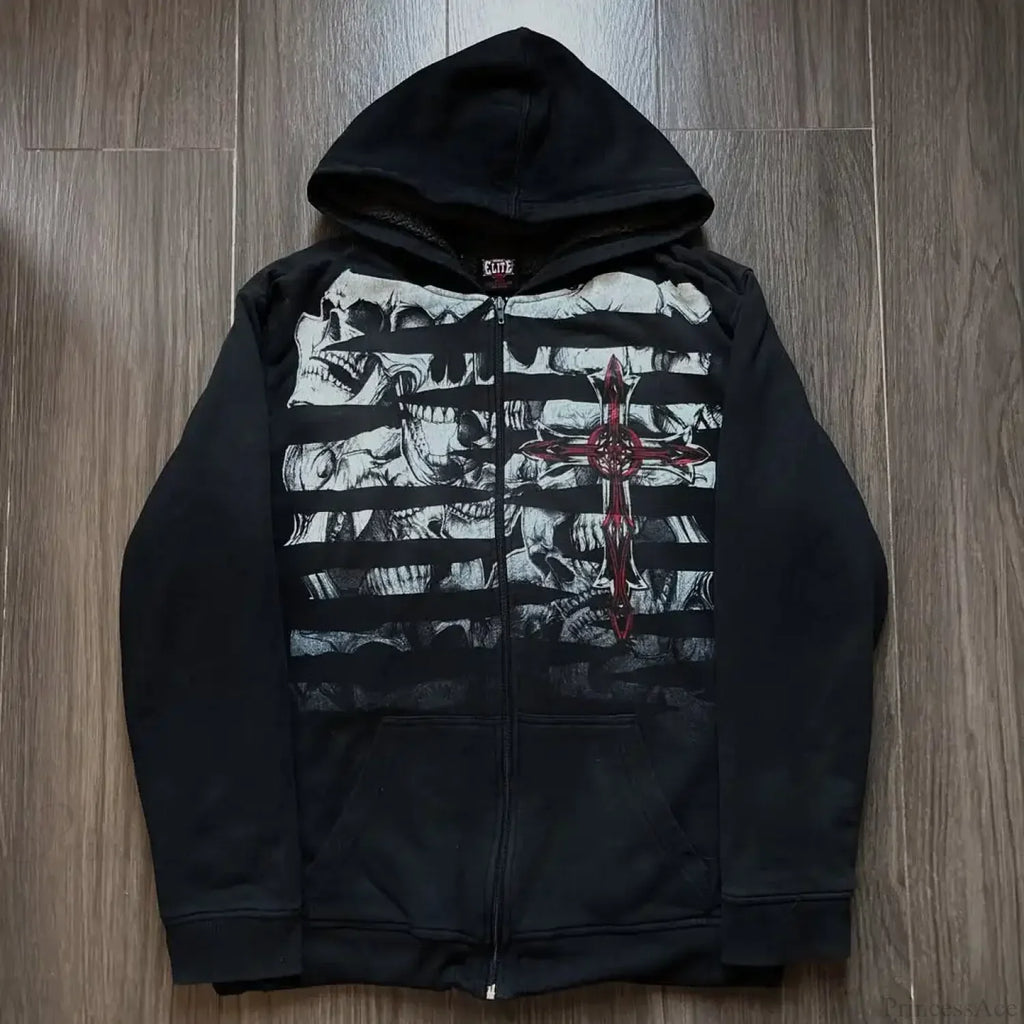 Skull Patchwork Zipper Hoodie image 1