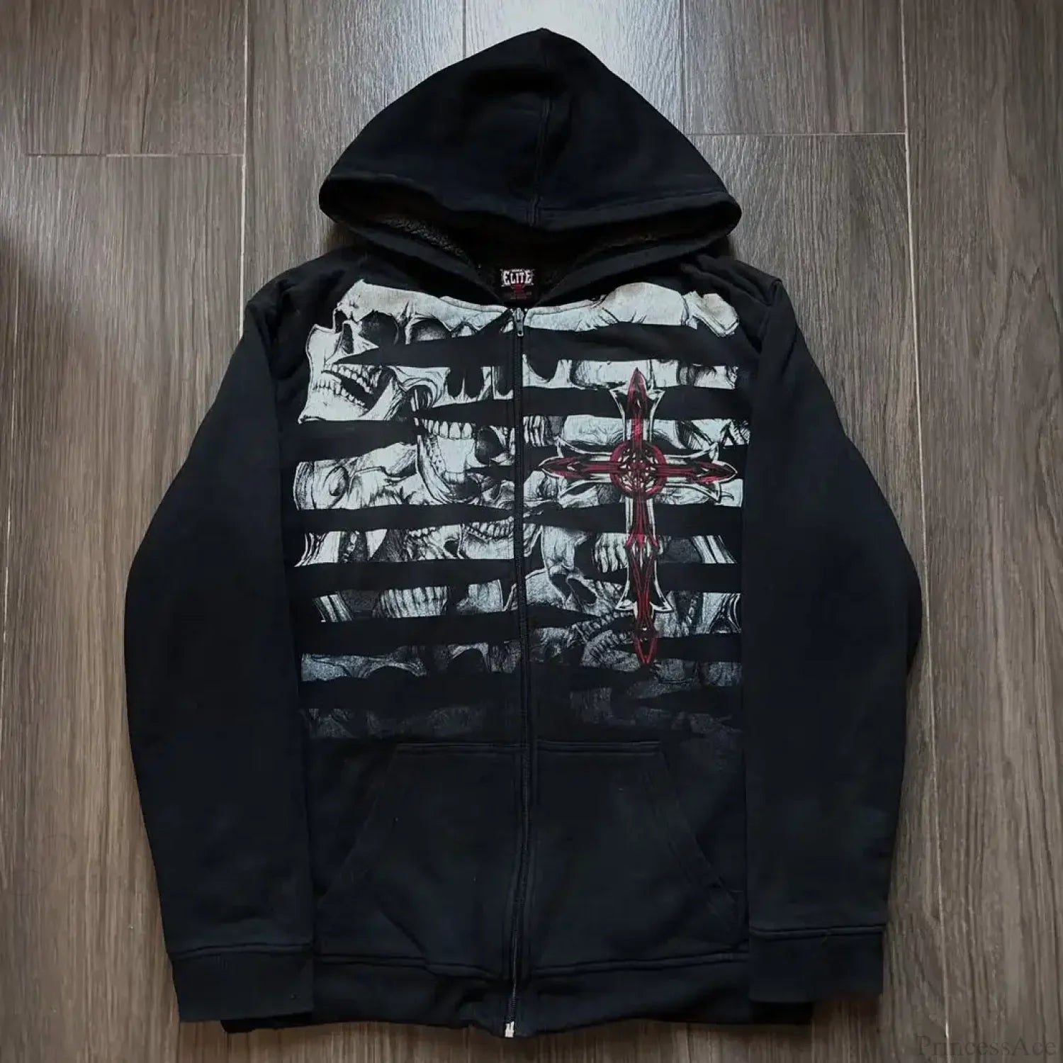 Skull Patchwork Zipper Hoodie image 1
