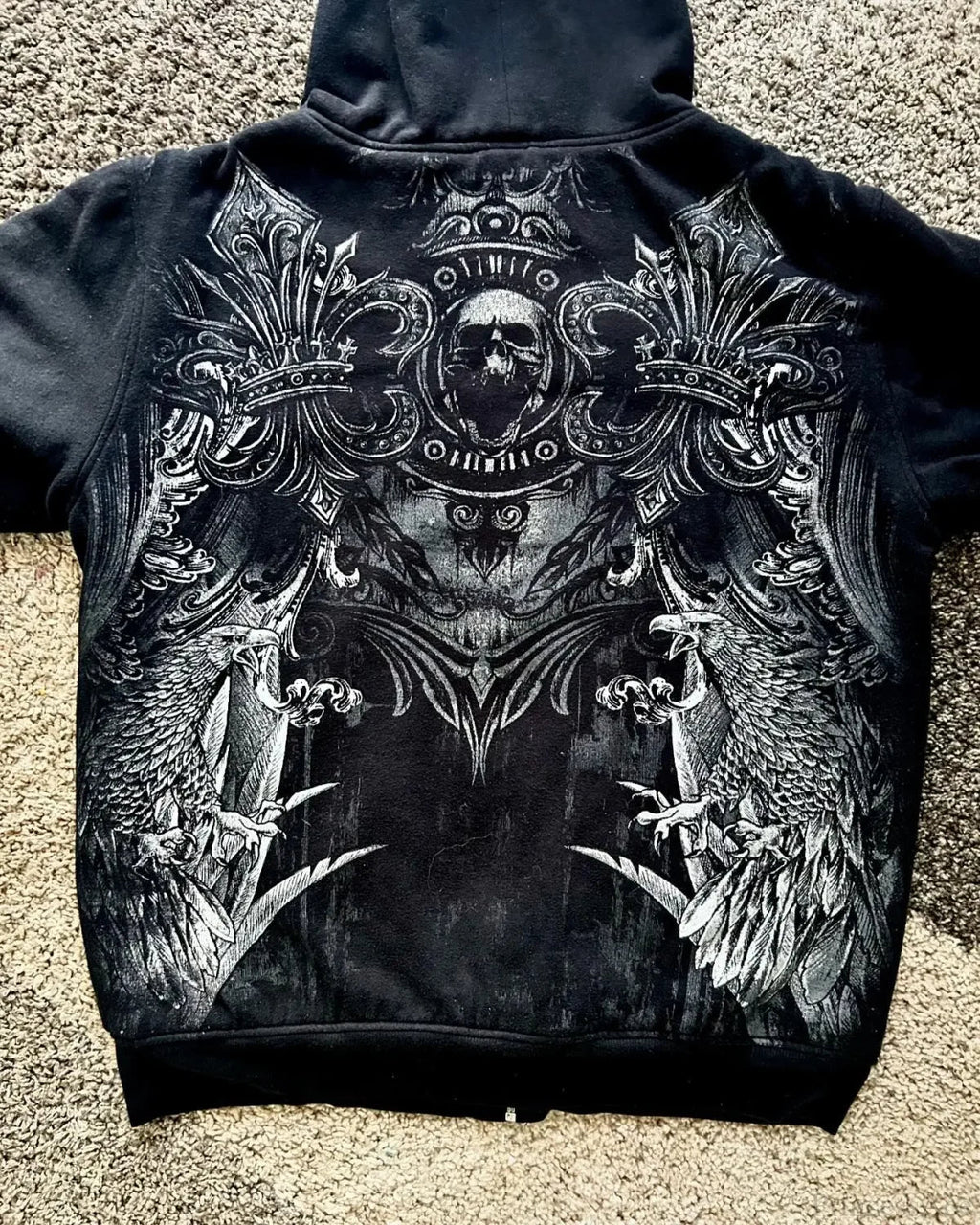 Skull Print Zipper Casual Hoodie image 2