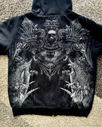 Skull Print Zipper Casual Hoodie image 2