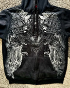 Skull Print Zipper Casual Hoodie image 4