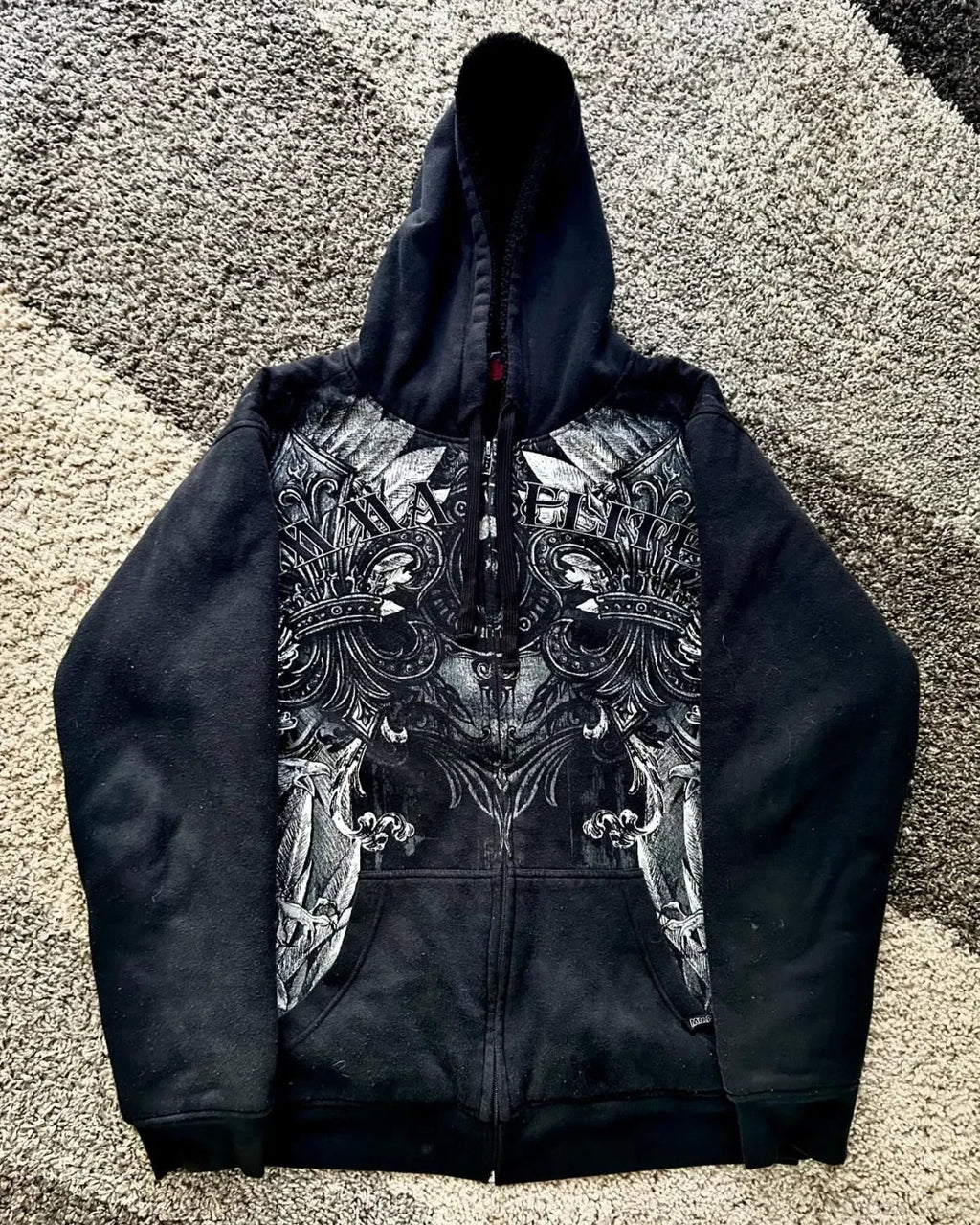 Skull Print Zipper Casual Hoodie image 3