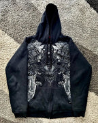 Skull Print Zipper Casual Hoodie image 3