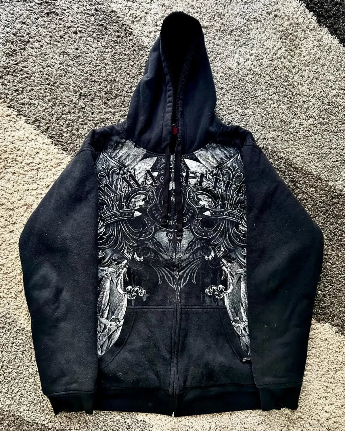 Skull Print Zipper Casual Hoodie image 3