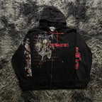 Skull Print Zipper Casual Hoodie image 8