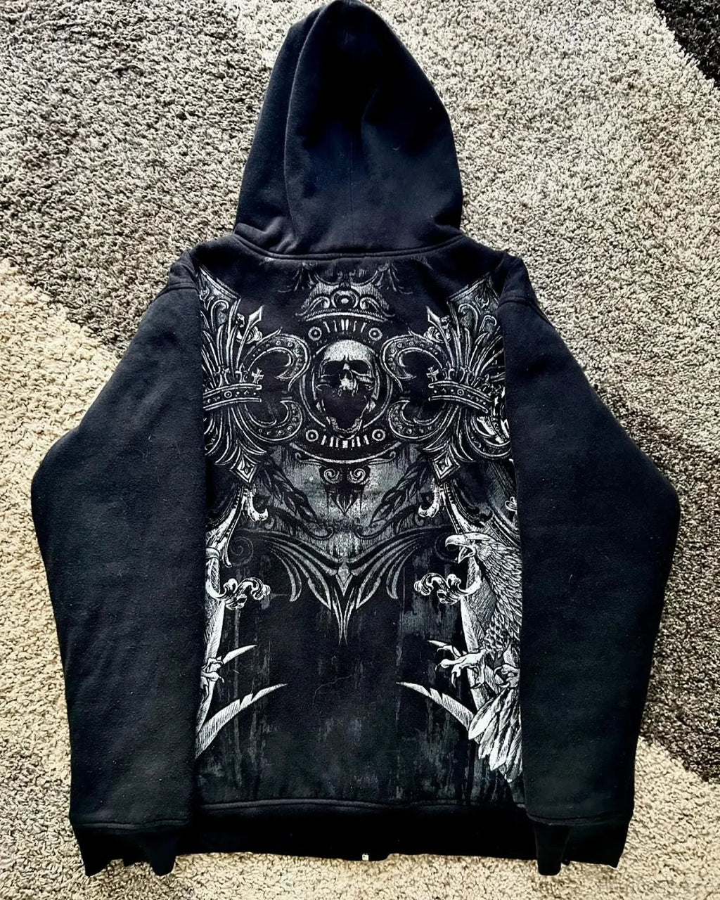 Skull Print Zipper Casual Hoodie image 1