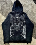 Skull Print Zipper Casual Hoodie image 1