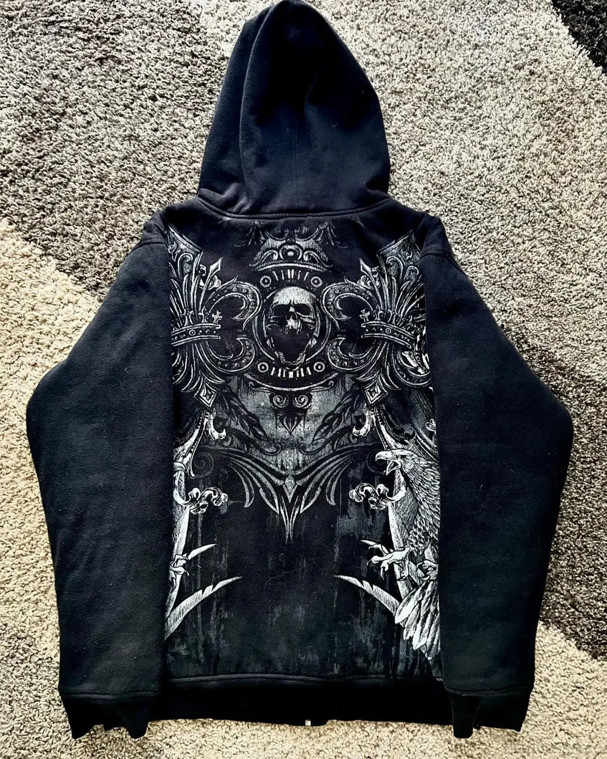 Skull Print Zipper Casual Hoodie image 1