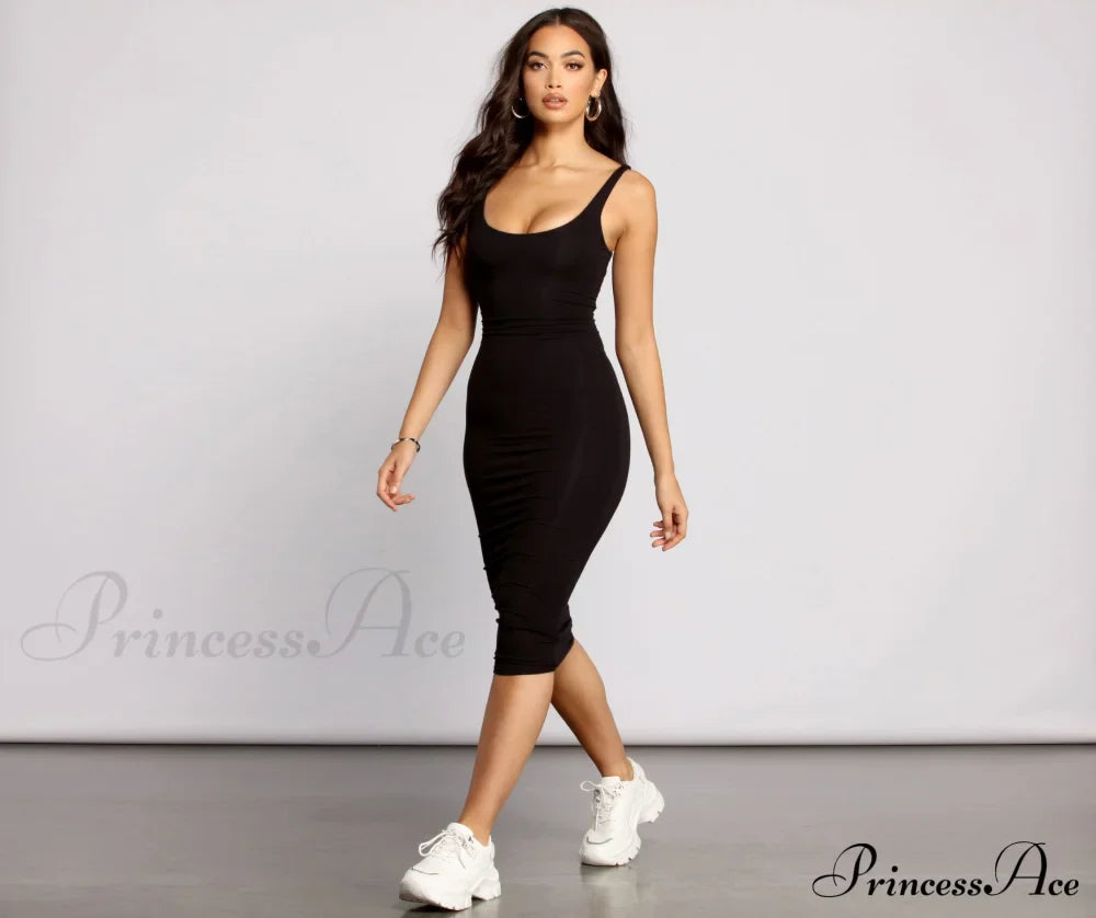 Slay Every Day Basic Graceful Scoop Neck Midi Dress image 1