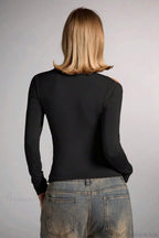 Sleek Off-shoulder Fitted Slim Long Sleeve Tee image 4