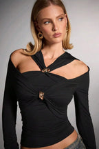 Sleek Off-shoulder Fitted Slim Long Sleeve Tee image 2