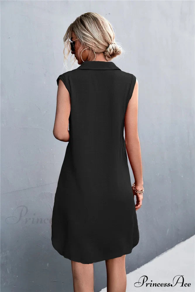 Sleeveless Black Half Button Dress image 2