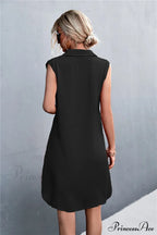 Sleeveless Black Half Button Dress image 2