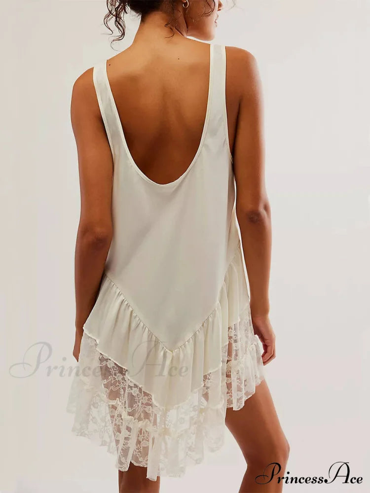 Sleeveless Lace Stylish Panel Mini Dress image 4